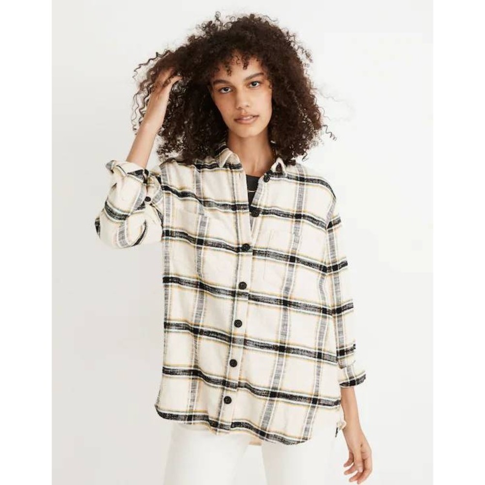 Madewell Oversized Ex-Boyfriend Shirt Caney Plaid Flannel Button Down Womens XS‎